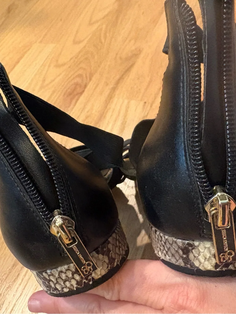 Jessica Simpson Black Strappy Sandals with Snakeskin Heel Accent